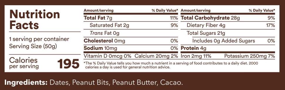 Cacao Peanut Butter Date Energy Bars - 6 Pack