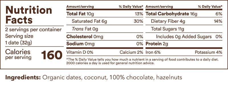 nutrional facts for hazel superfood biites 